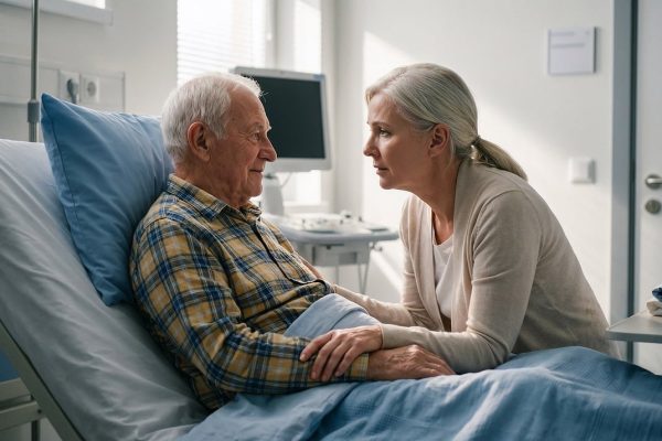 Senior patient receiving support during hospital stay with financial protection