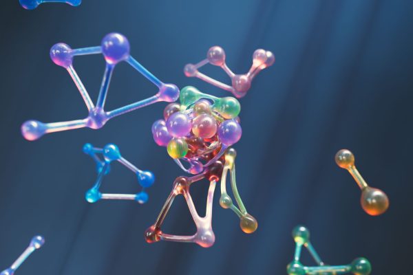 Molecular structure of tesamorelin peptide with amino acid chain visualization